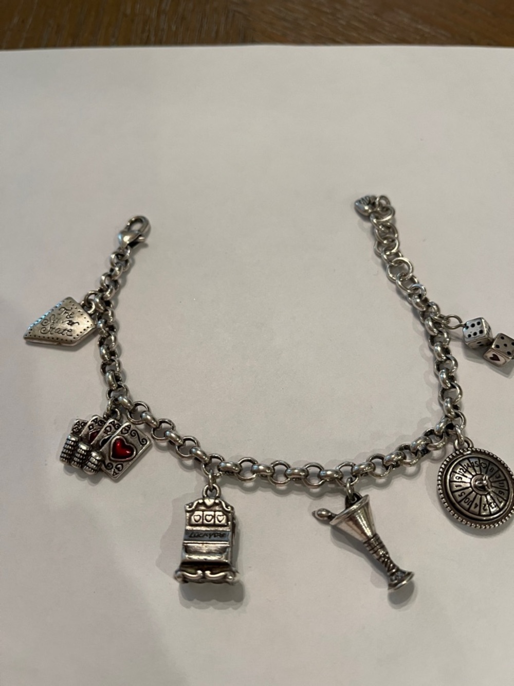 Brighton Silver Casino Charm Bracelet with Dice, Cards & Cocktail Glass